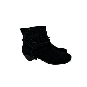Abeo Ankle Boots Women's Size 6 Nicole Black Suede Cuban Heel  B.I.O. System
